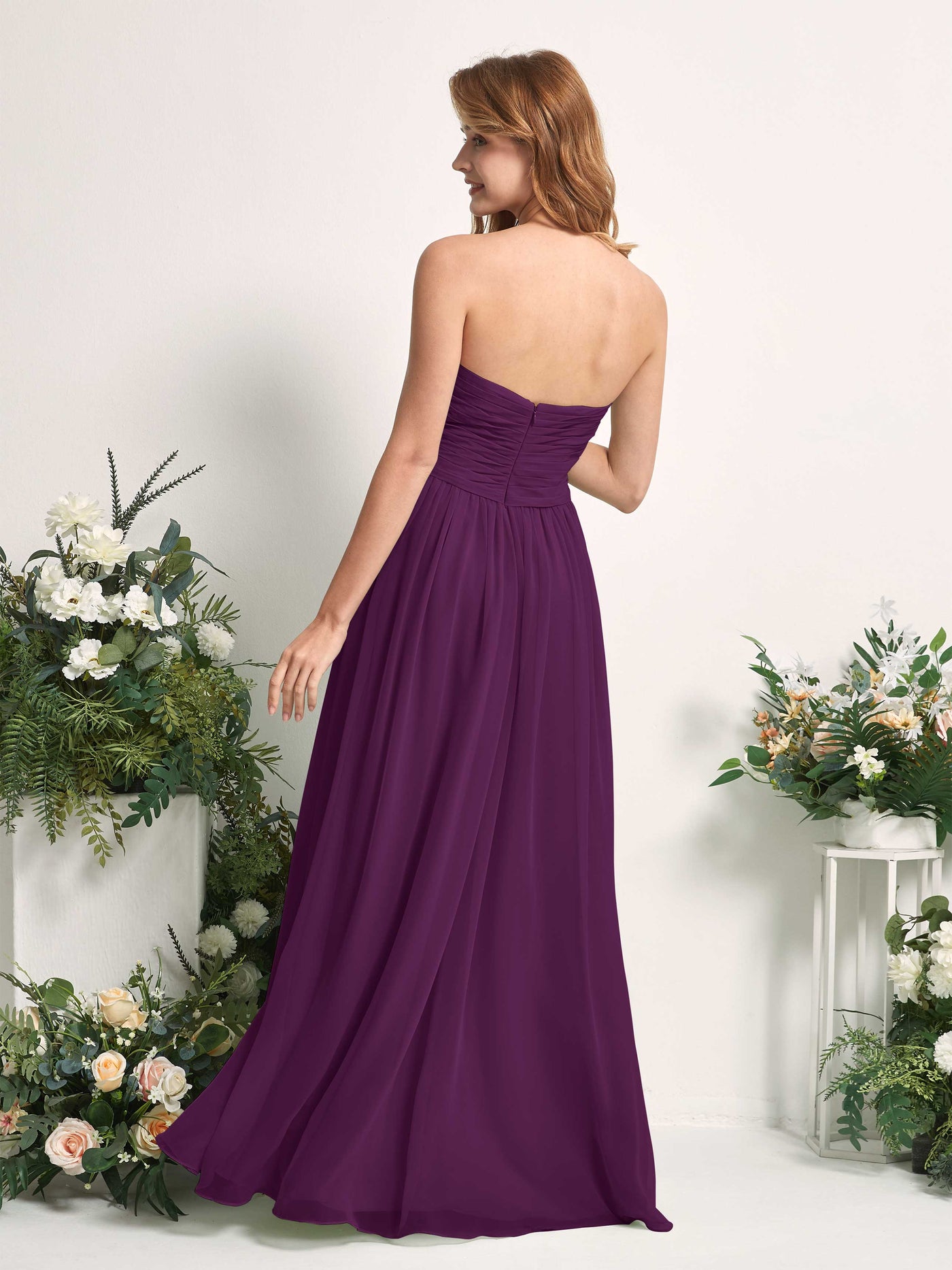 Carlyna A-Linie Herzausschnitt Bodenlang Chiffonkleid gerafft Brautjungfernkleid Traube #farbe_traube