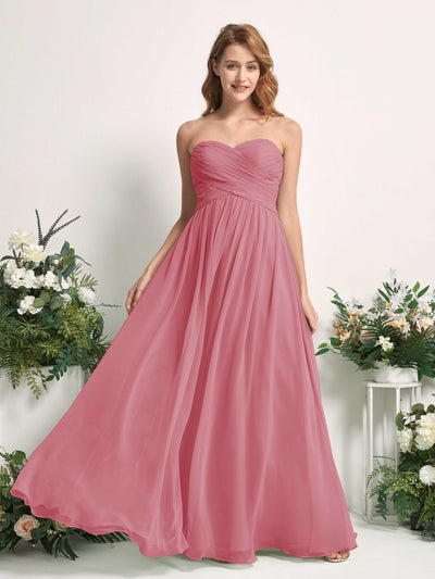 Carlyna A-Linie Herzausschnitt Bodenlang Chiffonkleid gerafft Brautjungfernkleid Wüstenrose #farbe_w-stenrose