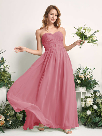 Carlyna A-Linie Herzausschnitt Bodenlang Chiffonkleid gerafft Brautjungfernkleid Wüstenrose #farbe_w-stenrose
