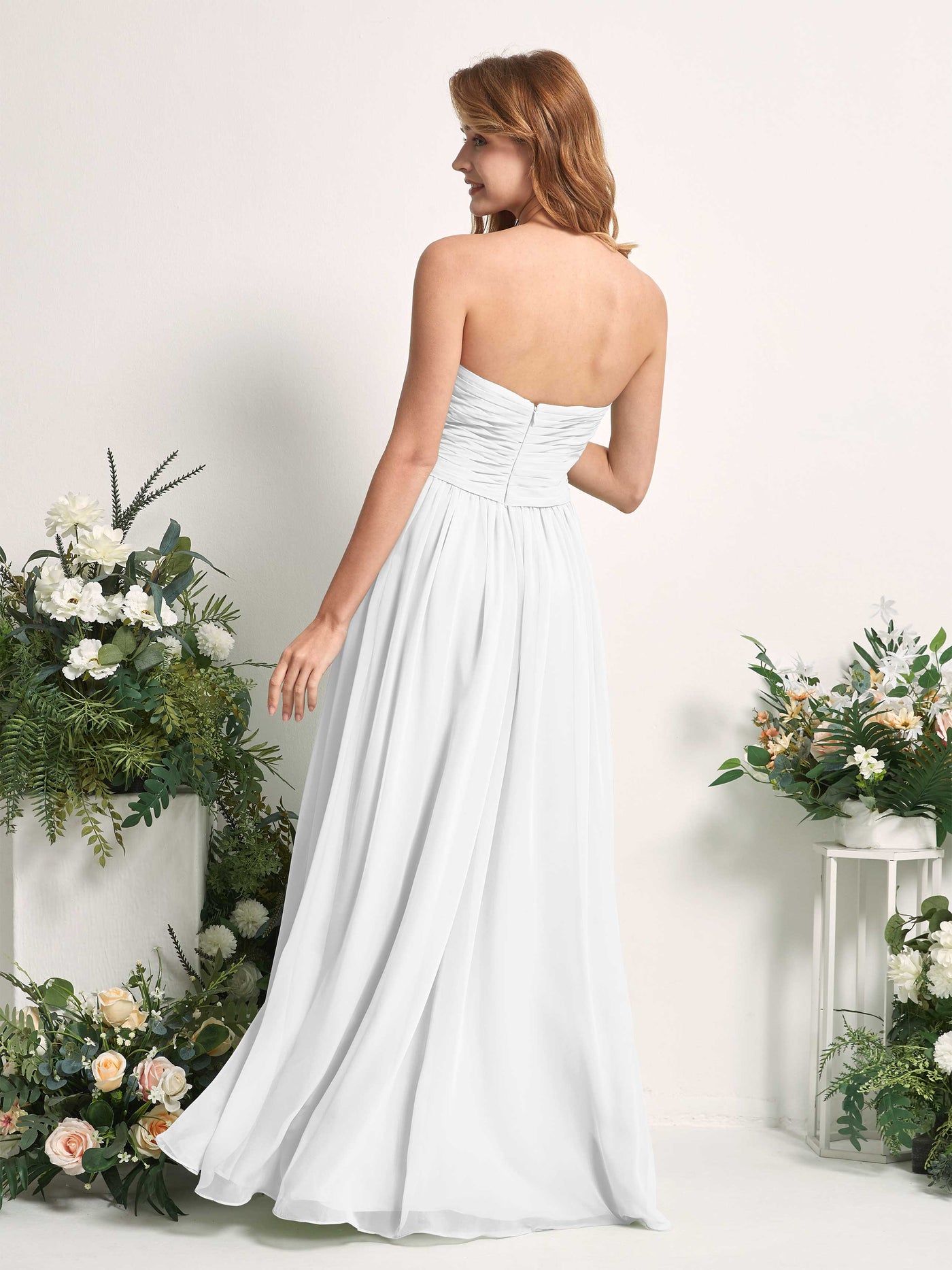 Carlyna A-Linie Herzausschnitt Bodenlang Chiffonkleid gerafft Brautjungfernkleid Weiß #farbe_wei