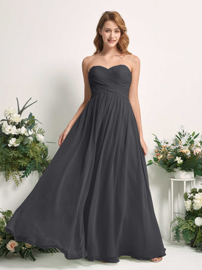 Carlyna A-Linie Herzausschnitt Bodenlang Chiffonkleid gerafft Brautjungfernkleid Zinnfarben #farbe_zinnfarben