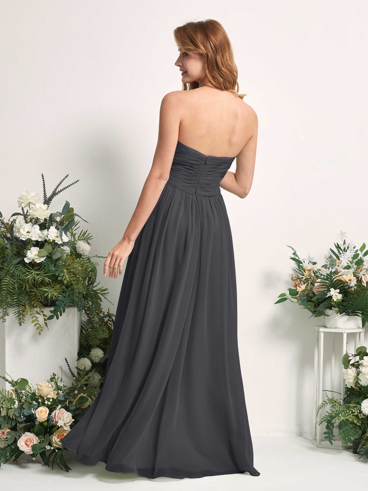 Carlyna A-Linie Herzausschnitt Bodenlang Chiffonkleid gerafft Brautjungfernkleid Zinnfarben #farbe_zinnfarben