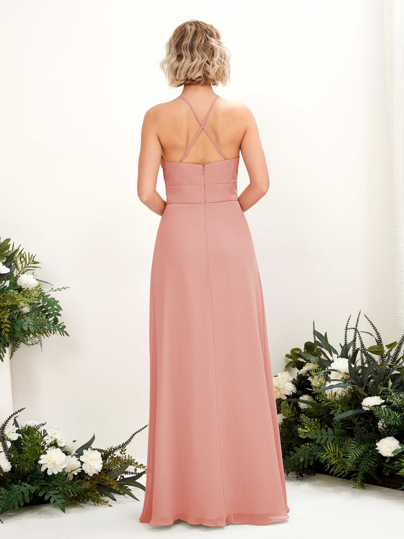 Carlyna A-Linie Kleid Rundhals Bodenlang Taschen Brautjungfernkleid Champagner-Rose #farbe_champagner-rose