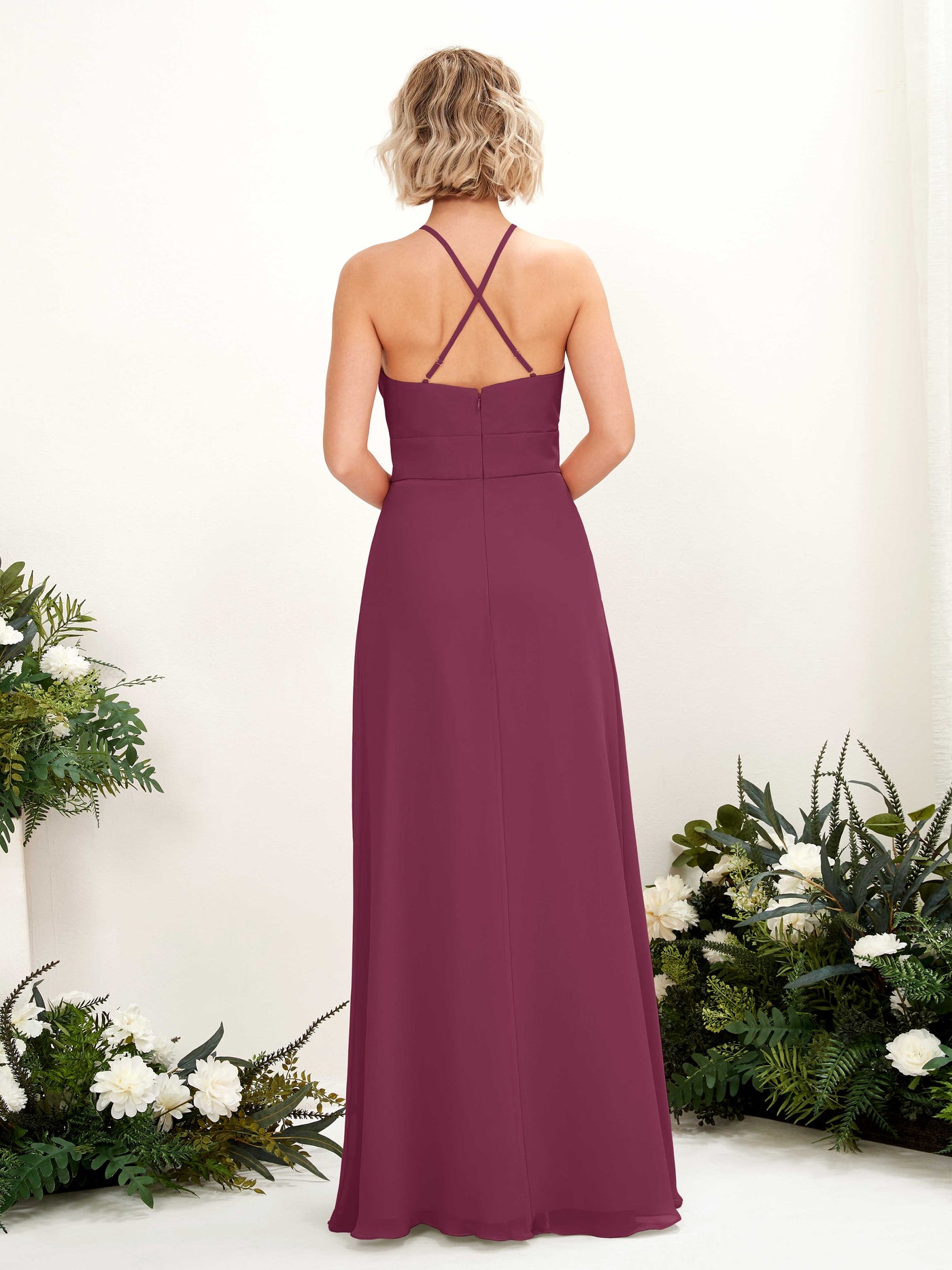 Carlyna A-Linie Kleid Rundhals Bodenlang Taschen Brautjungfernkleid Chianti #farbe_chianti