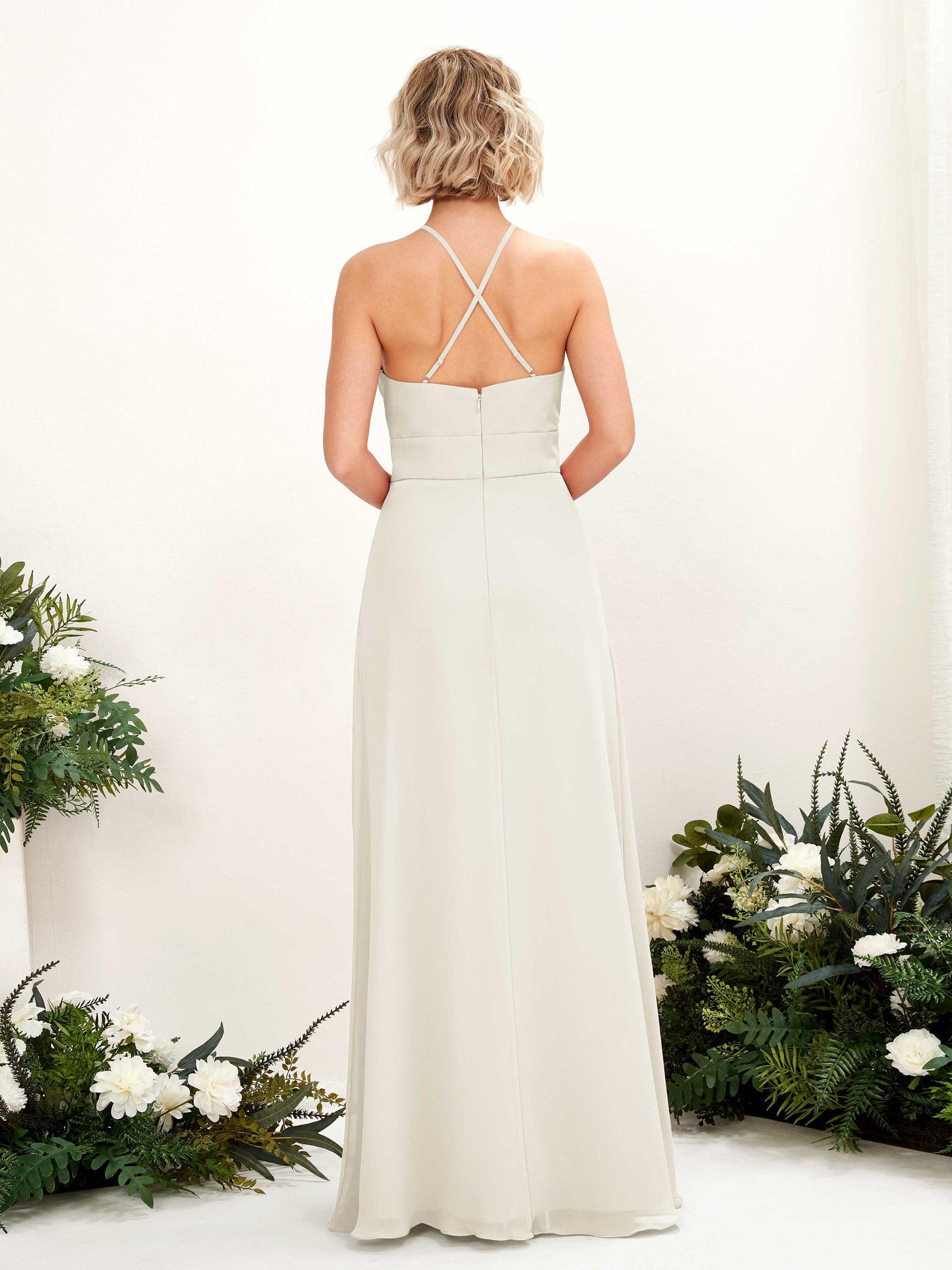 Carlyna A-Linie Kleid Rundhals Bodenlang Taschen Brautjungfernkleid Elfenbein #farbe_elfenbein