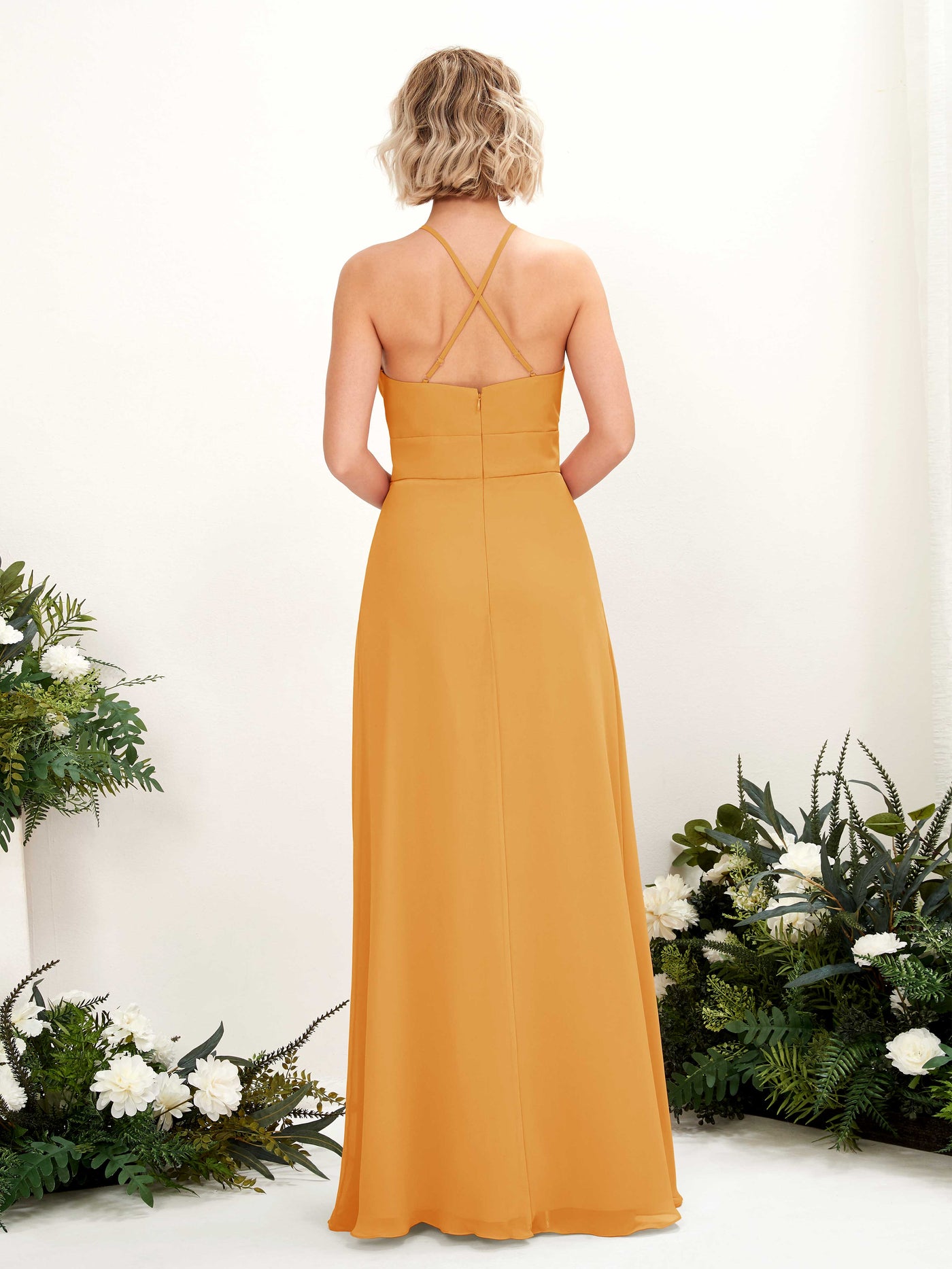 Carlyna A-Linie Kleid Rundhals Bodenlang Taschen Brautjungfernkleid Mango #farbe_mango