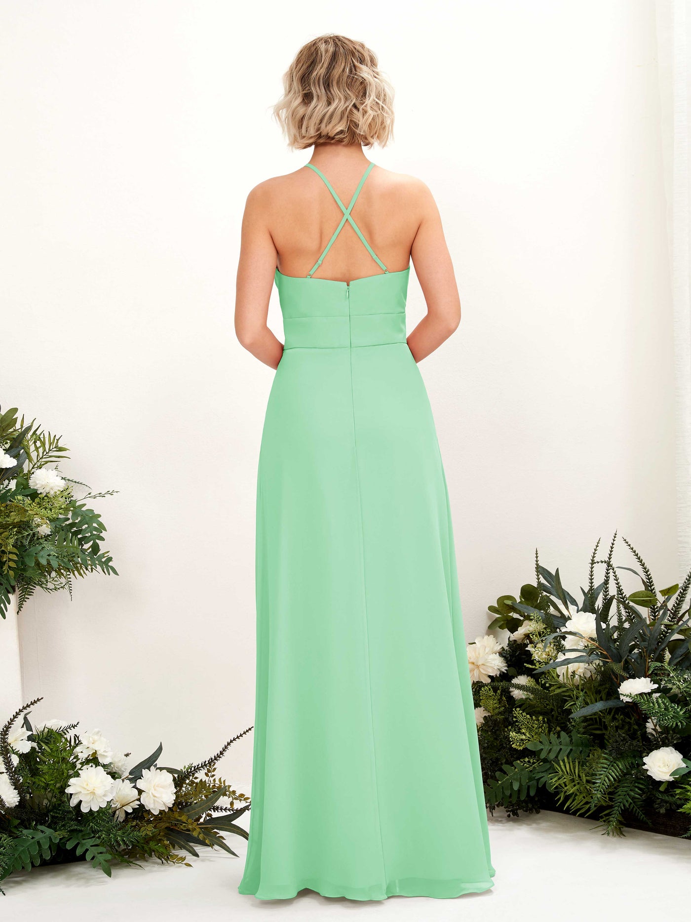 Carlyna A-Linie Kleid Rundhals Bodenlang Taschen Brautjungfernkleid Minzgrün #farbe_minzgr-n