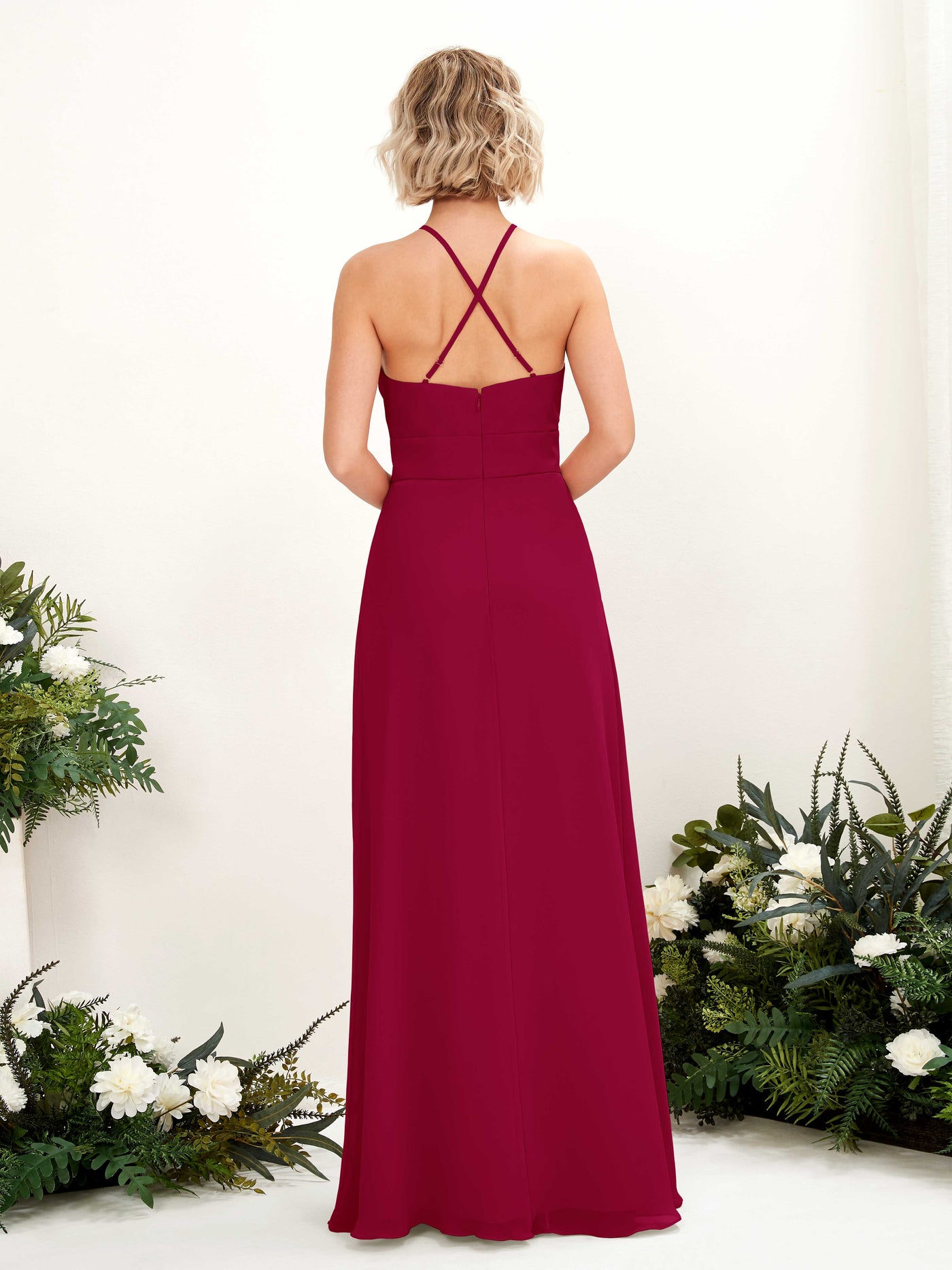 Carlyna A-Linie Kleid Rundhals Bodenlang Taschen Brautjungfernkleid Narrenrot #farbe_narrenrot