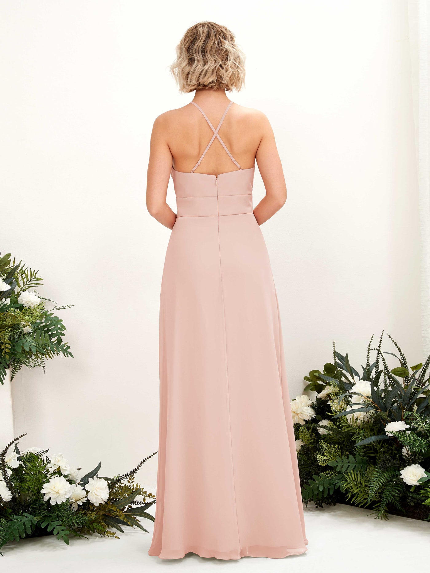 Carlyna A-Linie Kleid Rundhals Bodenlang Taschen Brautjungfernkleid Perlrosa #farbe_perlrosa