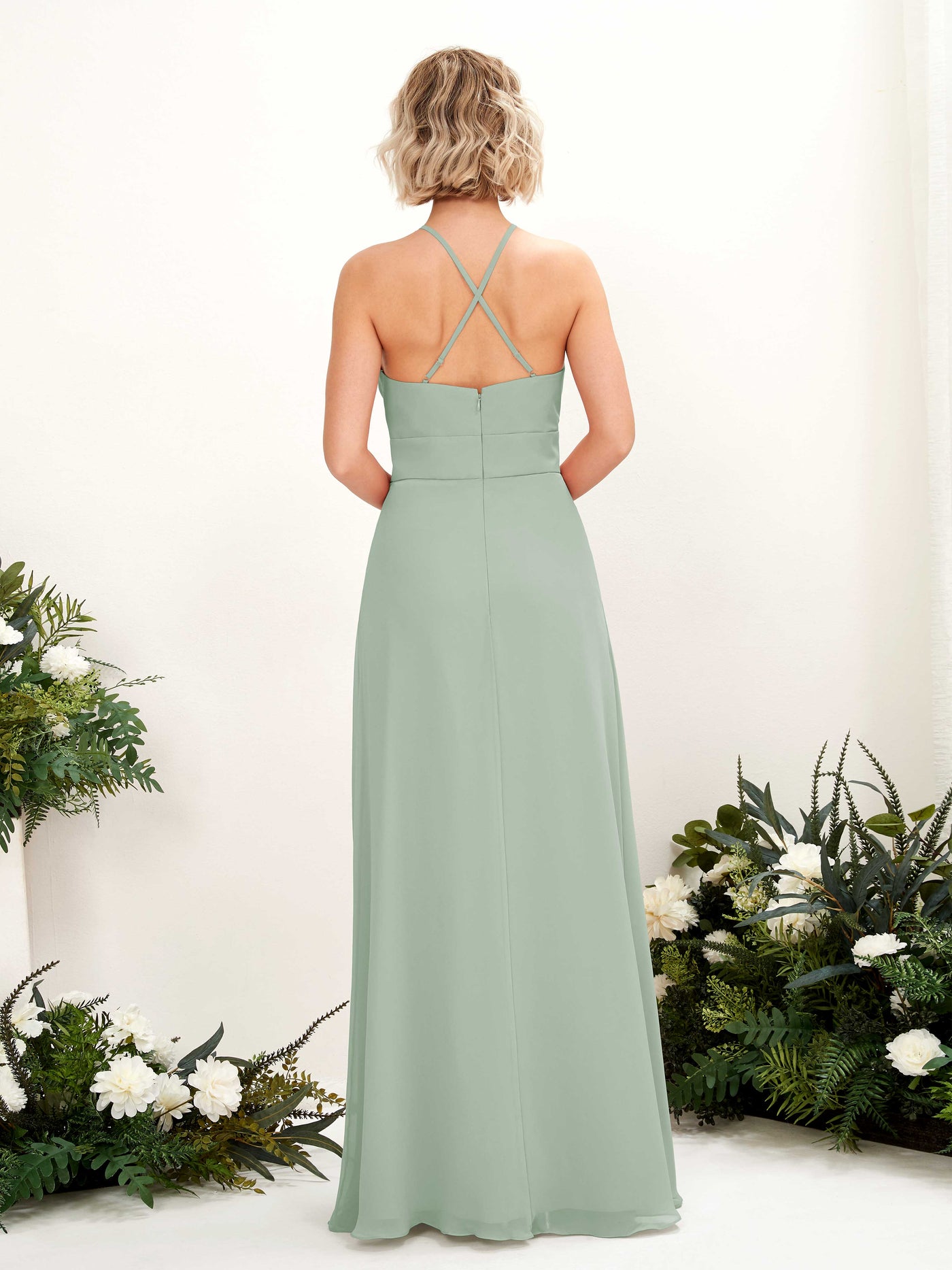 Carlyna A-Linie Kleid Rundhals Bodenlang Taschen Brautjungfernkleid Salbeigrün #farbe_salbeigr-n