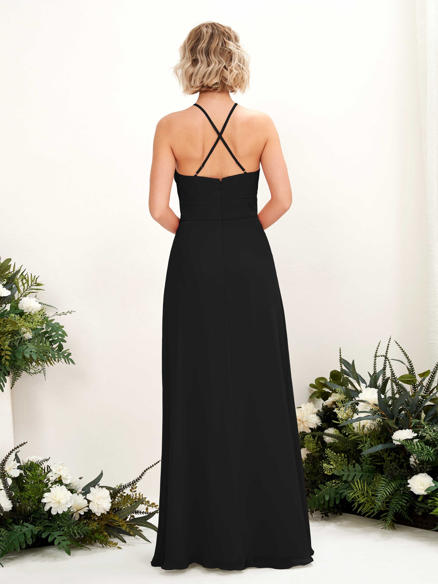 Carlyna A-Linie Kleid Rundhals Bodenlang Taschen Brautjungfernkleid Schwarz #farbe_schwarz
