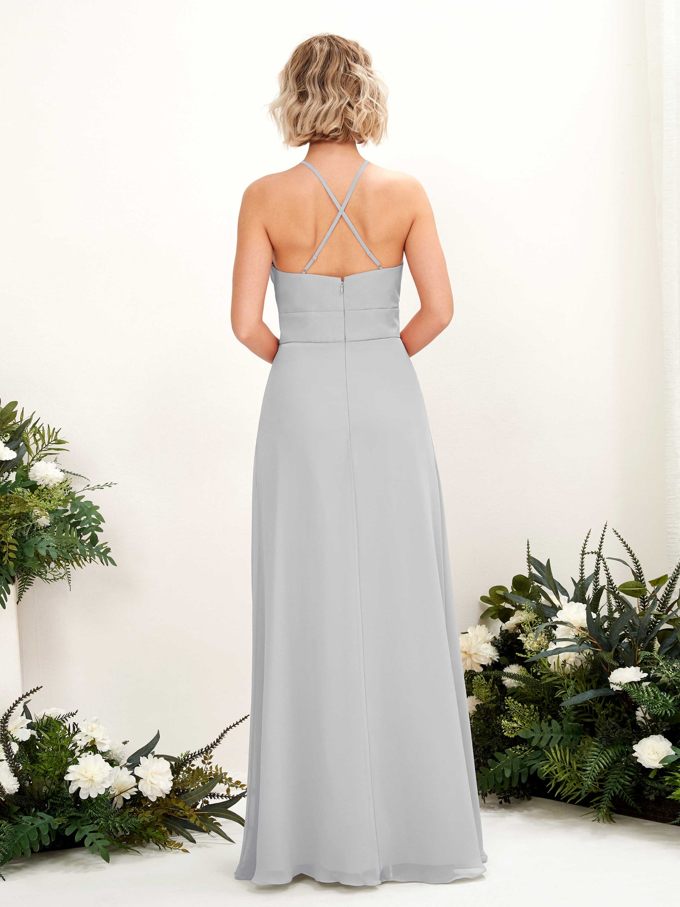 Carlyna A-Linie Kleid Rundhals Bodenlang Taschen Brautjungfernkleid Silber #farbe_silber