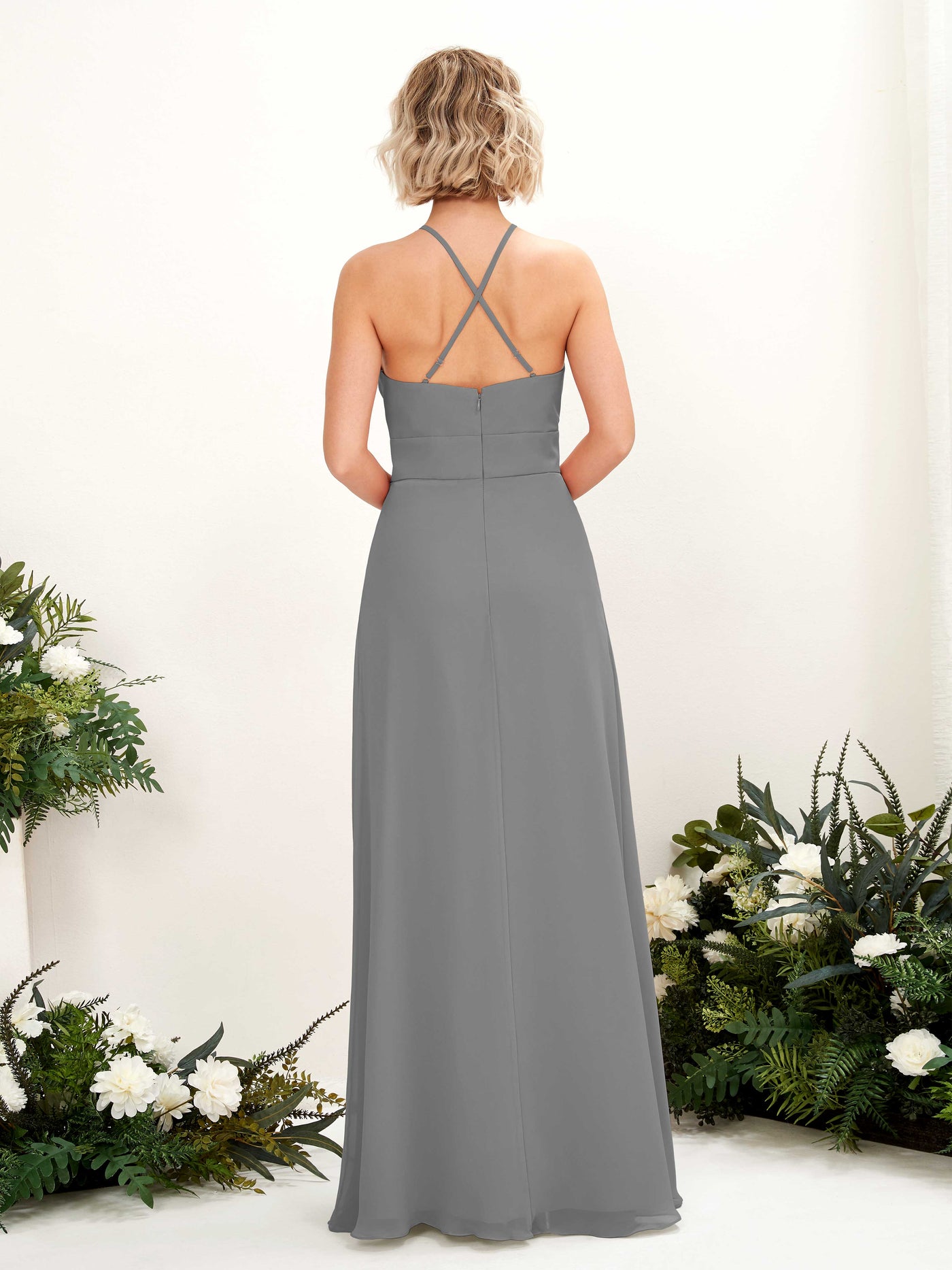 Carlyna A-Linie Kleid Rundhals Bodenlang Taschen Brautjungfernkleid Stahlgrau #farbe_stahlgrau