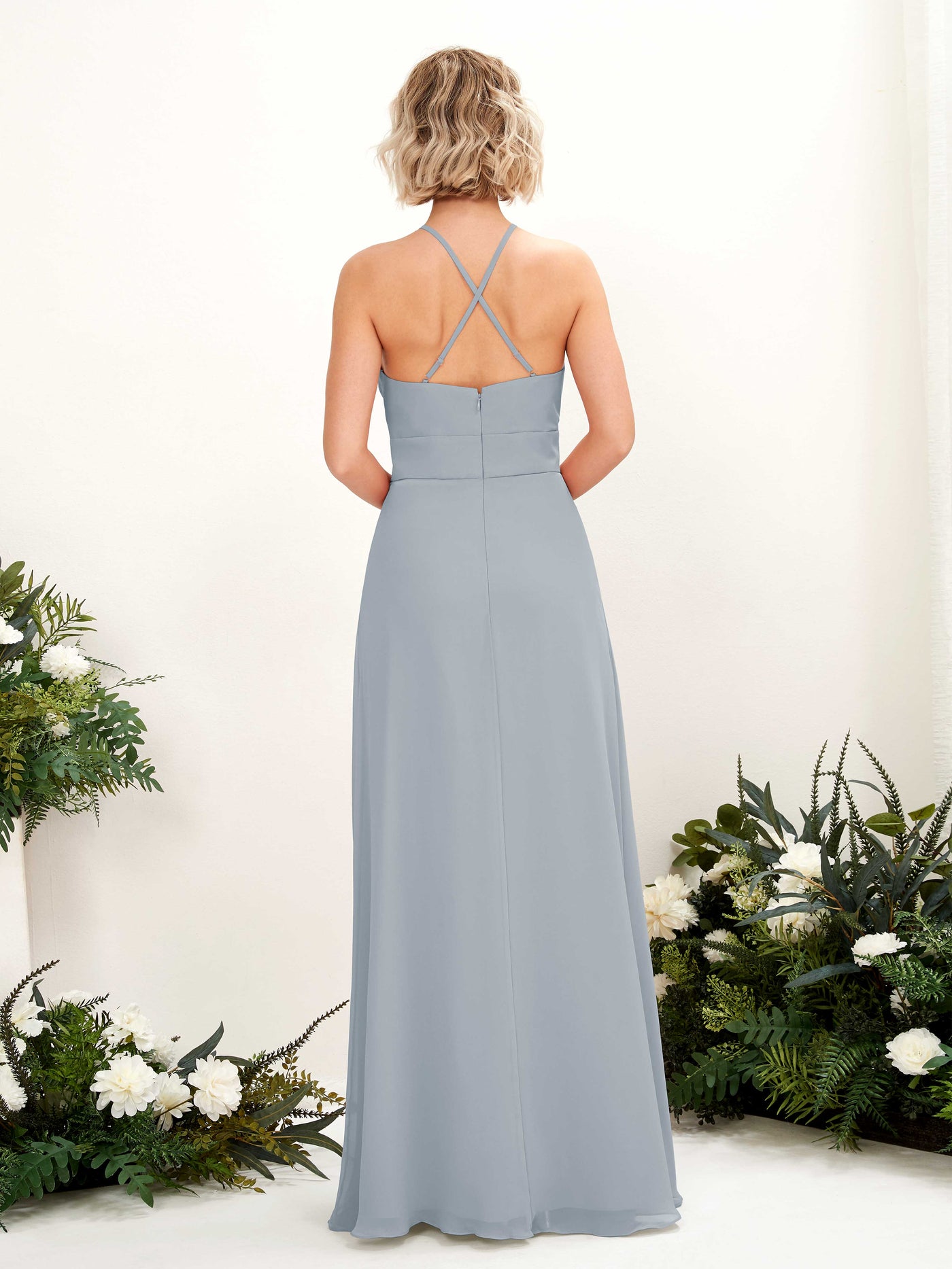 Carlyna A-Linie Kleid Rundhals Bodenlang Taschen Brautjungfernkleid Staubiges Blau-Upgrade #farbe_staubiges-blau-upgrade