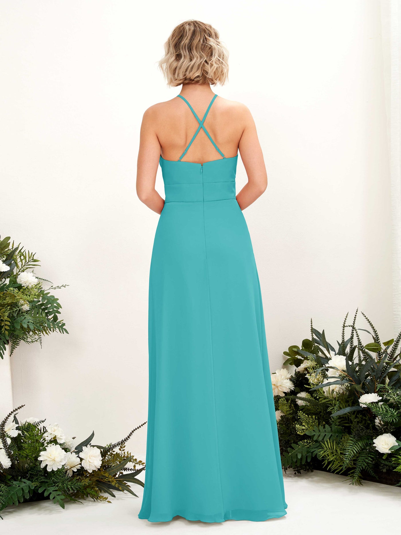 Carlyna A-Linie Kleid Rundhals Bodenlang Taschen Brautjungfernkleid Türkis #farbe_t-rkis