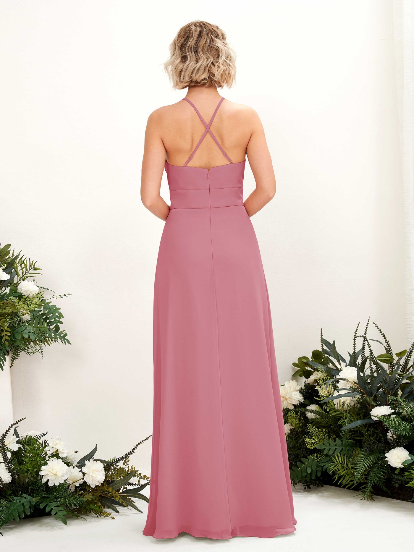 Carlyna A-Linie Kleid Rundhals Bodenlang Taschen Brautjungfernkleid Wüstenrose #farbe_w-stenrose