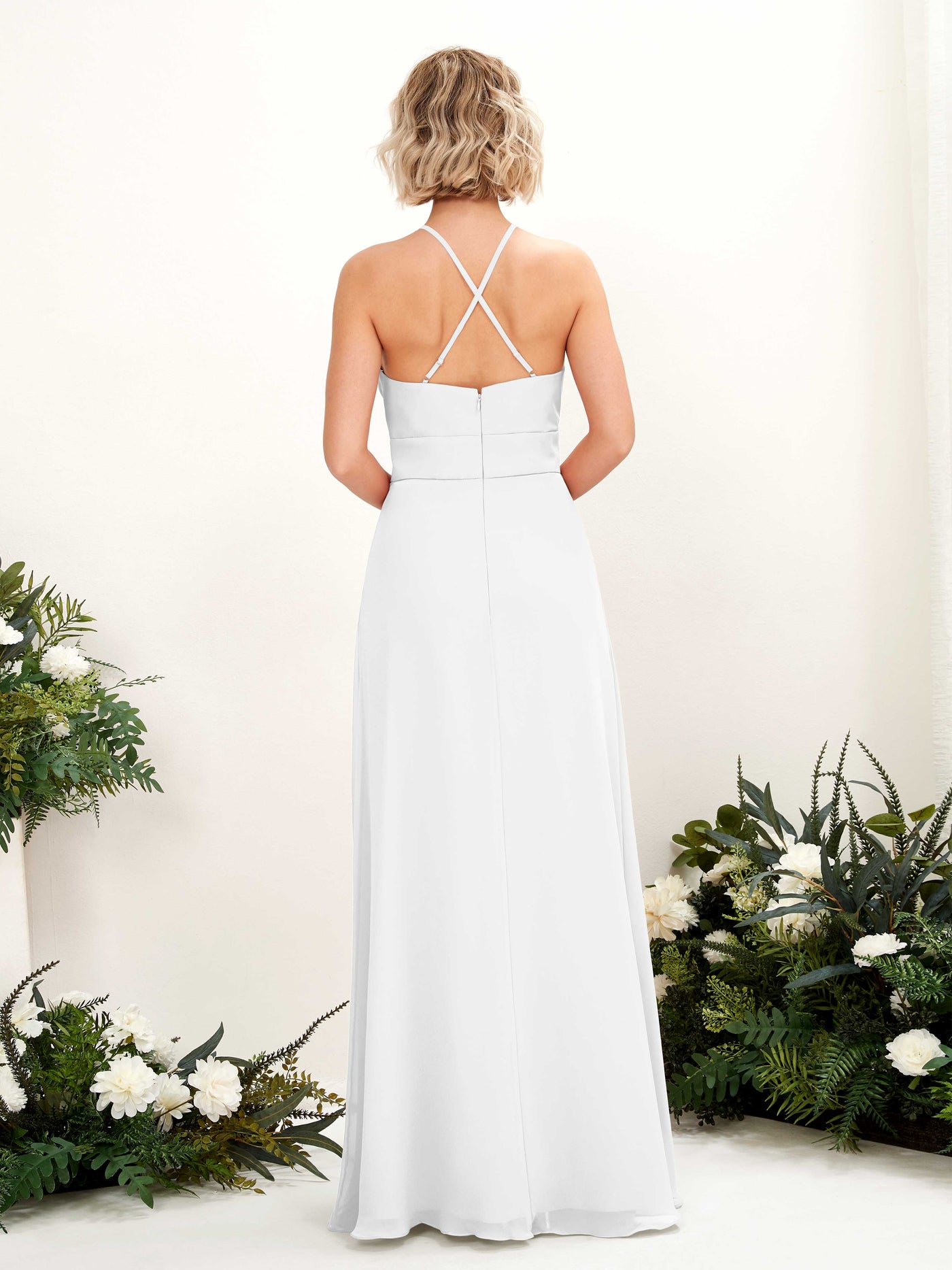 Carlyna A-Linie Kleid Rundhals Bodenlang Taschen Brautjungfernkleid Weiß #farbe_wei