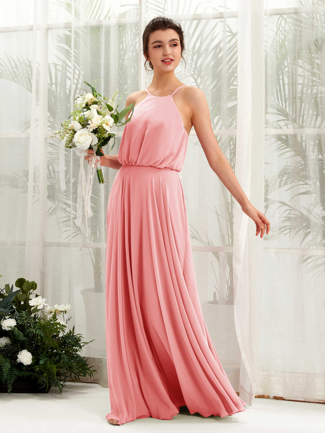 Carlyna A-Linie Spaghettiträger Chiffon Bodenlang Kleid Ballettrosa 