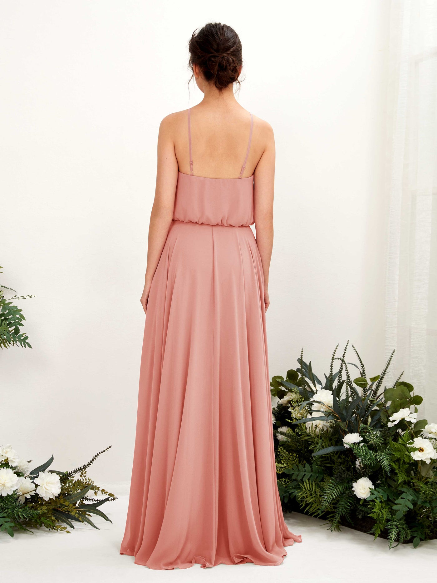 Carlyna A-Linie Spaghettiträger Chiffon Bodenlang Kleid Champagner-Rose #farbe_champagner-rose