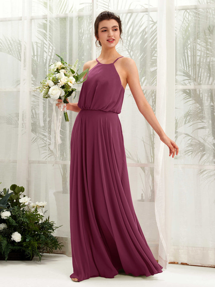 Carlyna A-Linie Spaghettiträger Chiffon Bodenlang Kleid Chianti 