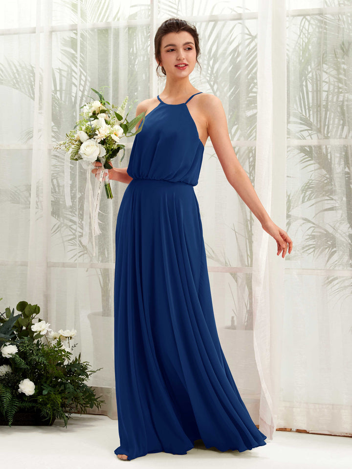 Carlyna A-Linie Spaghettiträger Chiffon Bodenlang Kleid Königsblau 