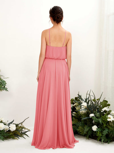 Carlyna A-Linie Spaghettiträger Chiffon Bodenlang Kleid Korallenrosa #farbe_korallenrosa