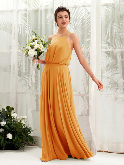 Carlyna A-Linie Spaghettiträger Chiffon Bodenlang Kleid Mango #farbe_mango