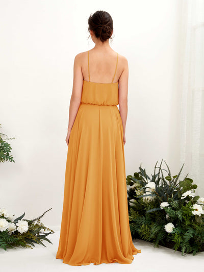 Carlyna A-Linie Spaghettiträger Chiffon Bodenlang Kleid Mango #farbe_mango