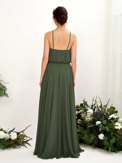 Carlyna A-Linie Spaghettiträger Chiffon Bodenlang Kleid Martini-Olive #farbe_martini-olive