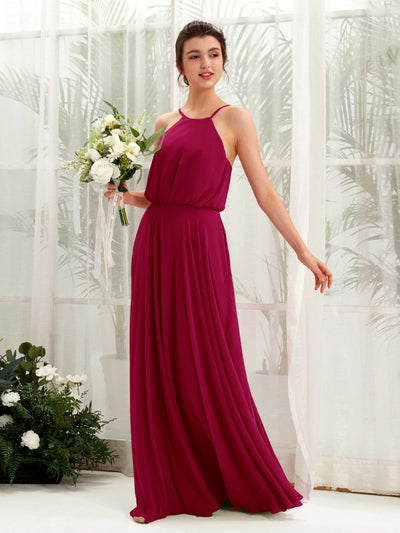 Carlyna A-Linie Spaghettiträger Chiffon Bodenlang Kleid Narrenrot #farbe_narrenrot