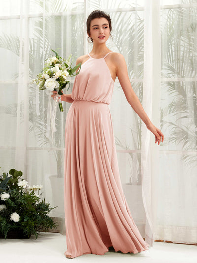 Carlyna A-Linie Spaghettiträger Chiffon Bodenlang Kleid Perlrosa #farbe_perlrosa