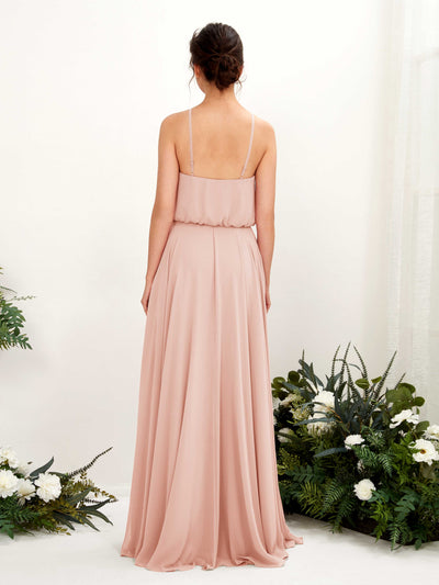 Carlyna A-Linie Spaghettiträger Chiffon Bodenlang Kleid Perlrosa #farbe_perlrosa