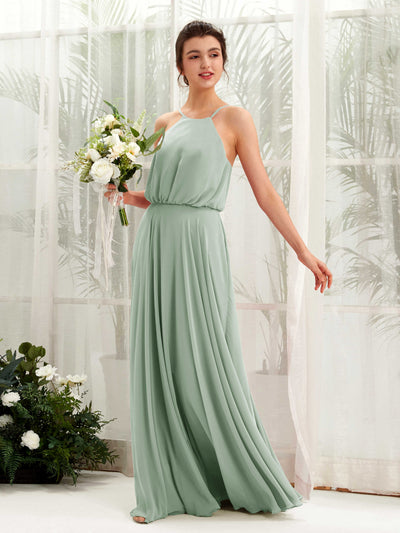Carlyna A-Linie Spaghettiträger Chiffon Bodenlang Kleid Salbeigrün #farbe_salbeigr-n