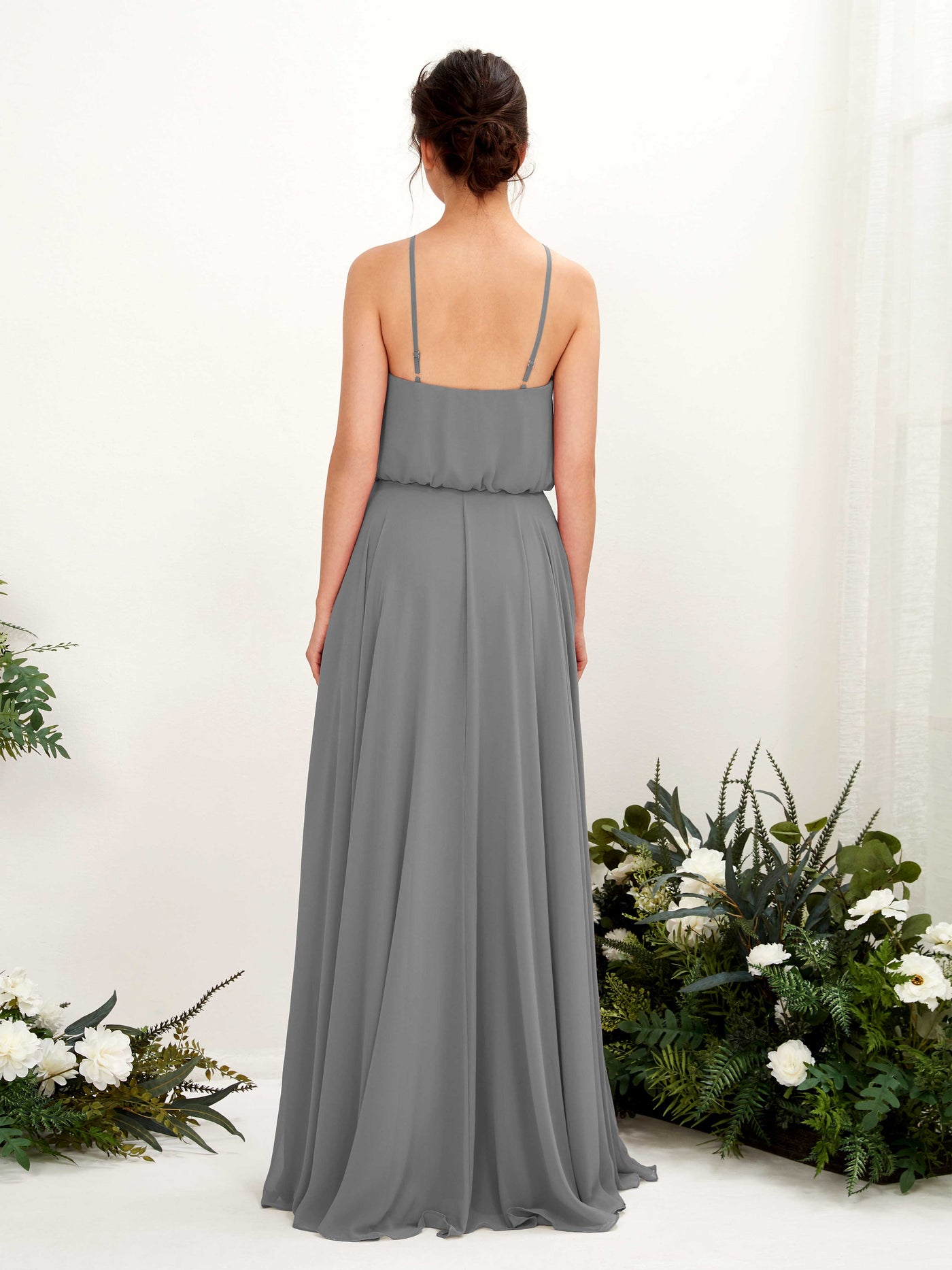 Carlyna A-Linie Spaghettiträger Chiffon Bodenlang Kleid Stahlgrau #farbe_stahlgrau