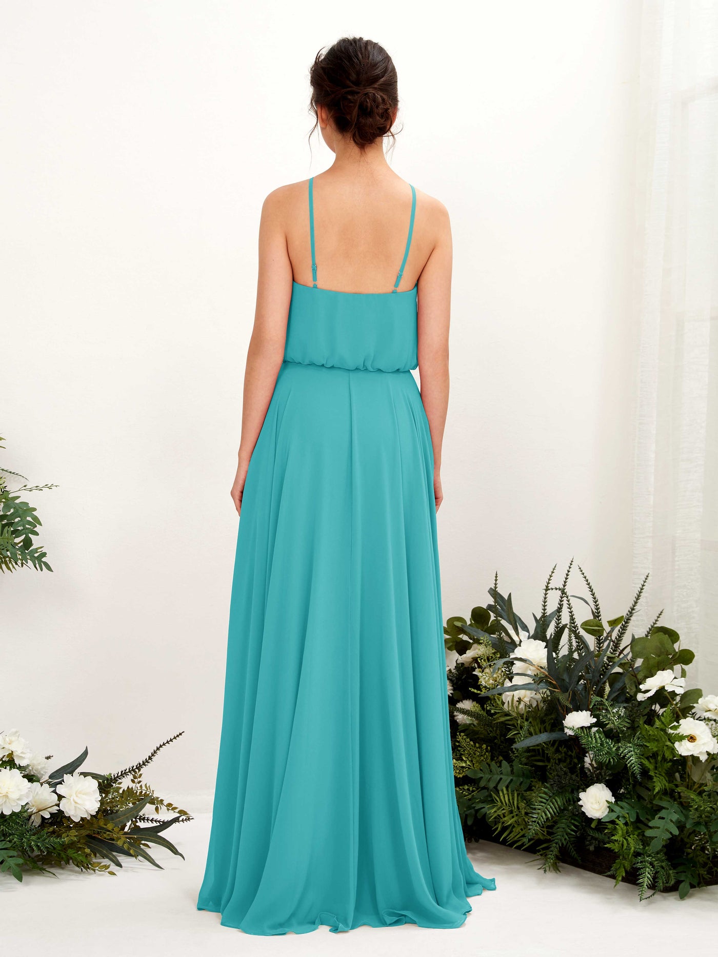 Carlyna A-Linie Spaghettiträger Chiffon Bodenlang Kleid Türkis #farbe_t-rkis