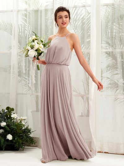 Carlyna A-Linie Spaghettiträger Chiffon Bodenlang Kleid Taupe #farbe_taupe