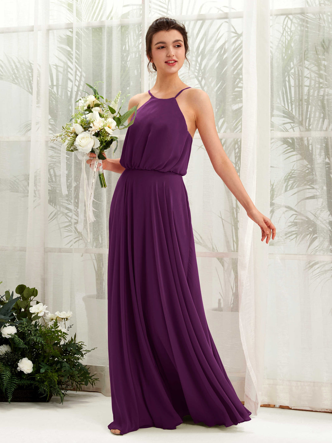 Carlyna A-Linie Spaghettiträger Chiffon Bodenlang Kleid Traube 