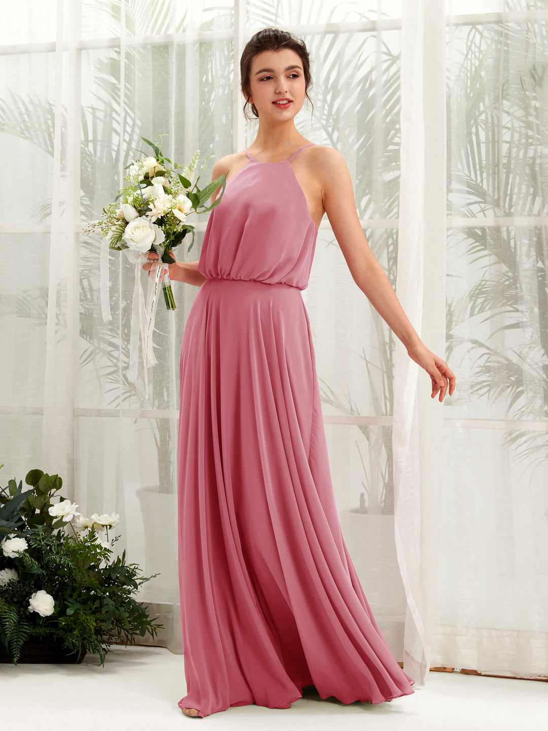 Carlyna A-Linie Spaghettiträger Chiffon Bodenlang Kleid Wüstenrose 