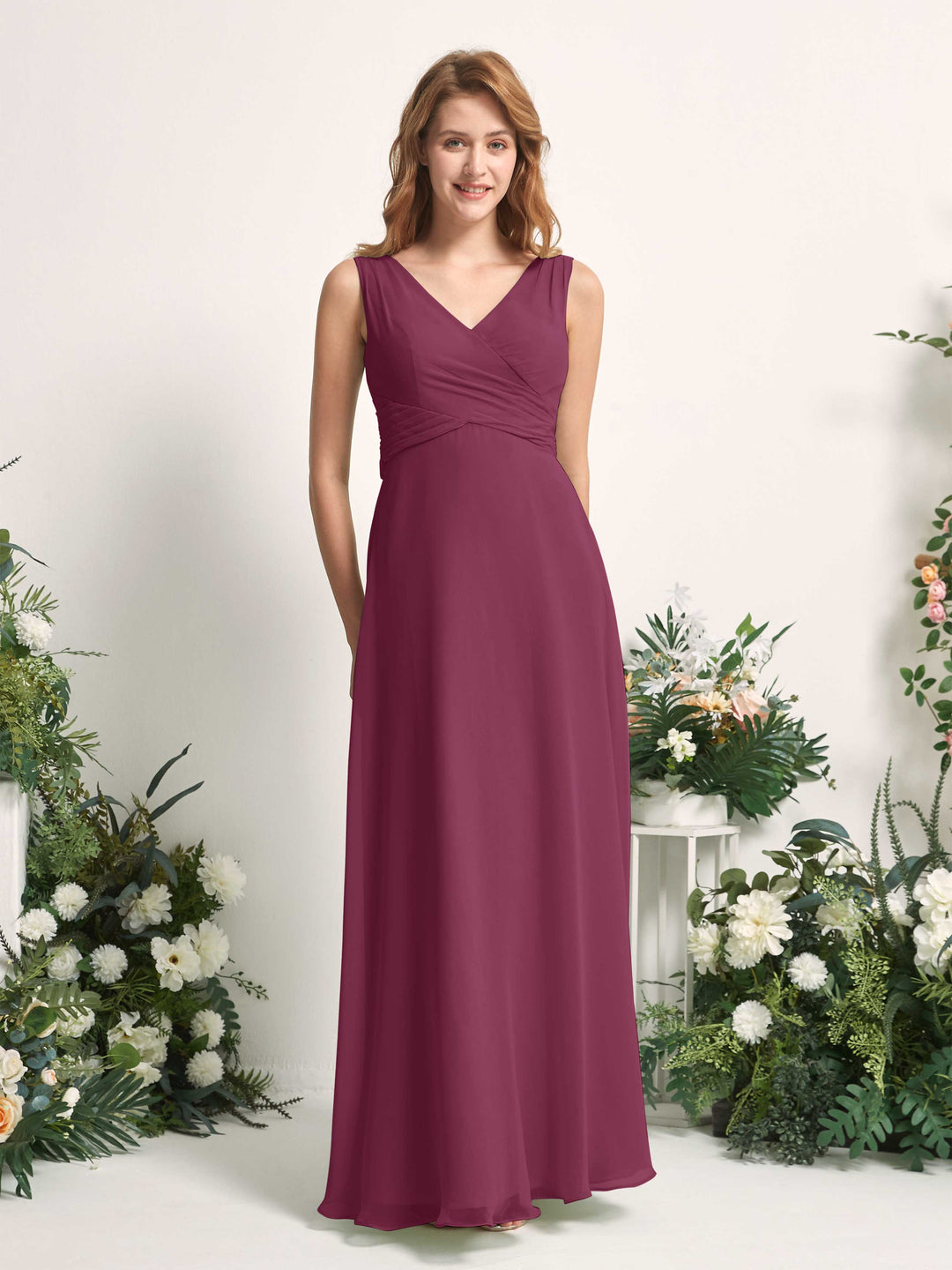 Carlyna A-Linie V-Ausschnitt bodenlang Brautjungfernkleid Chianti 