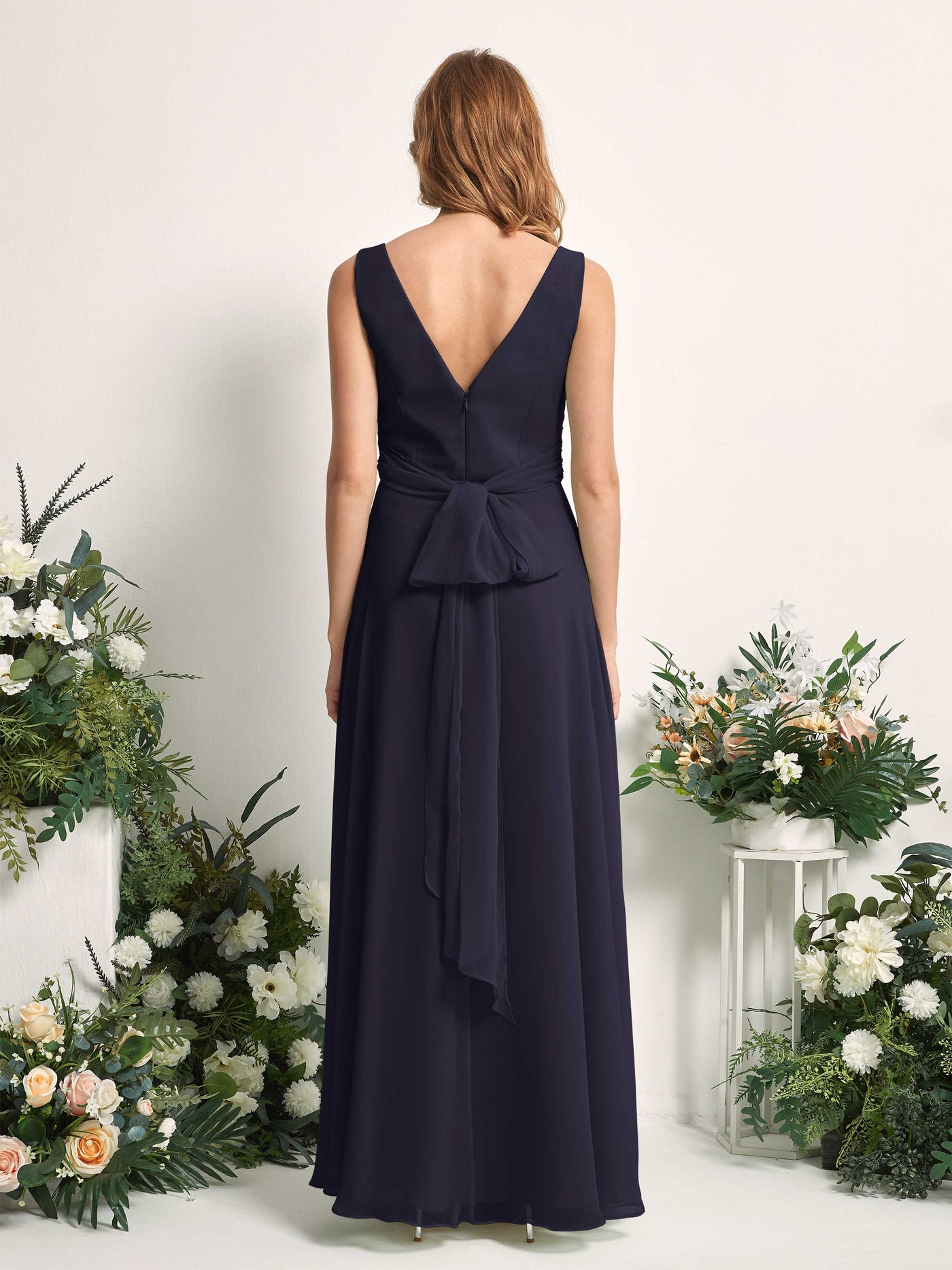 Carlyna A-Linie V-Ausschnitt bodenlang Brautjungfernkleid Dunkel Marineblau #farbe_dunkel-marineblau