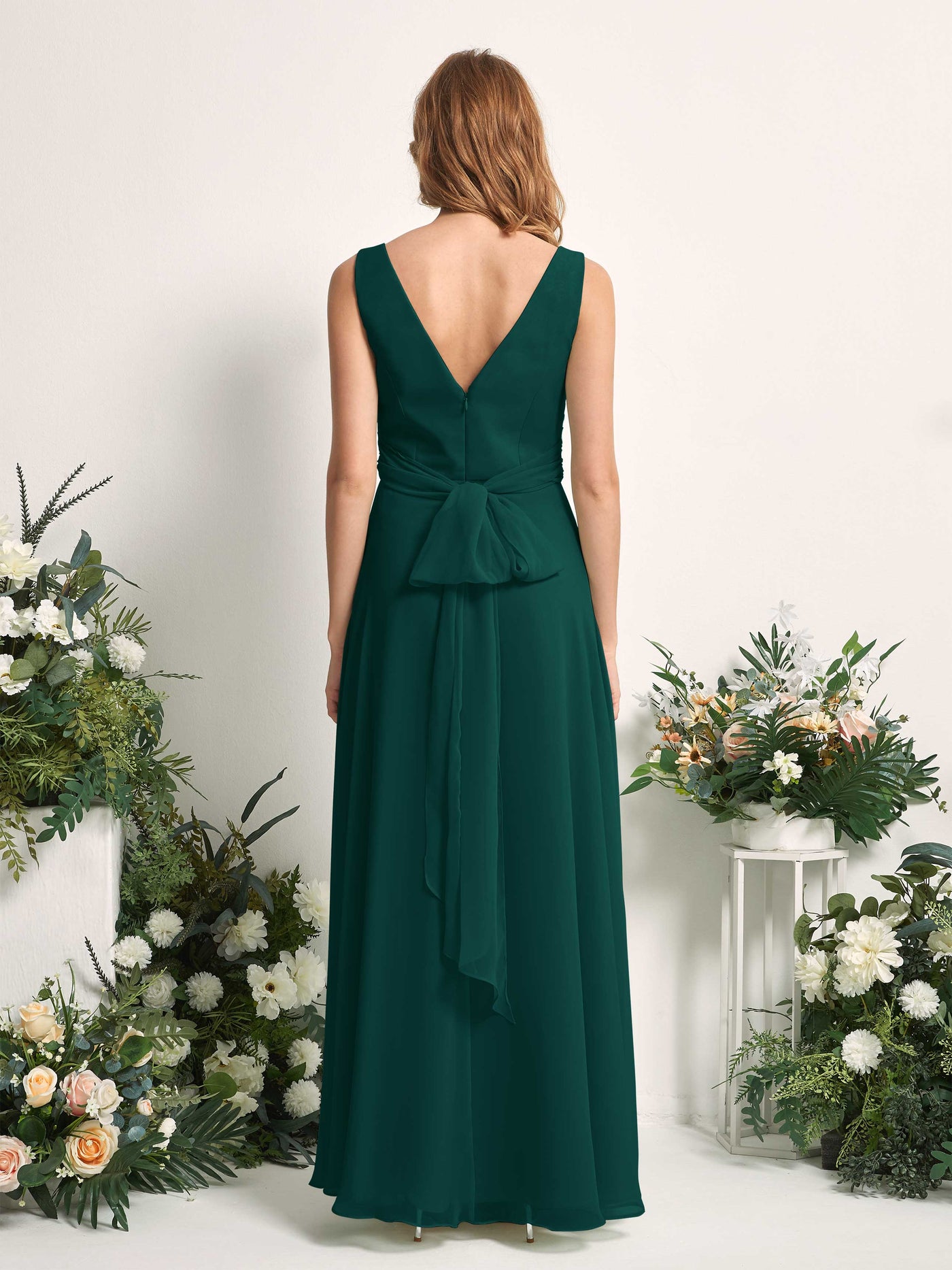 Carlyna A-Linie V-Ausschnitt bodenlang Brautjungfernkleid Dunkelsmaragd #farbe_dunkelsmaragd