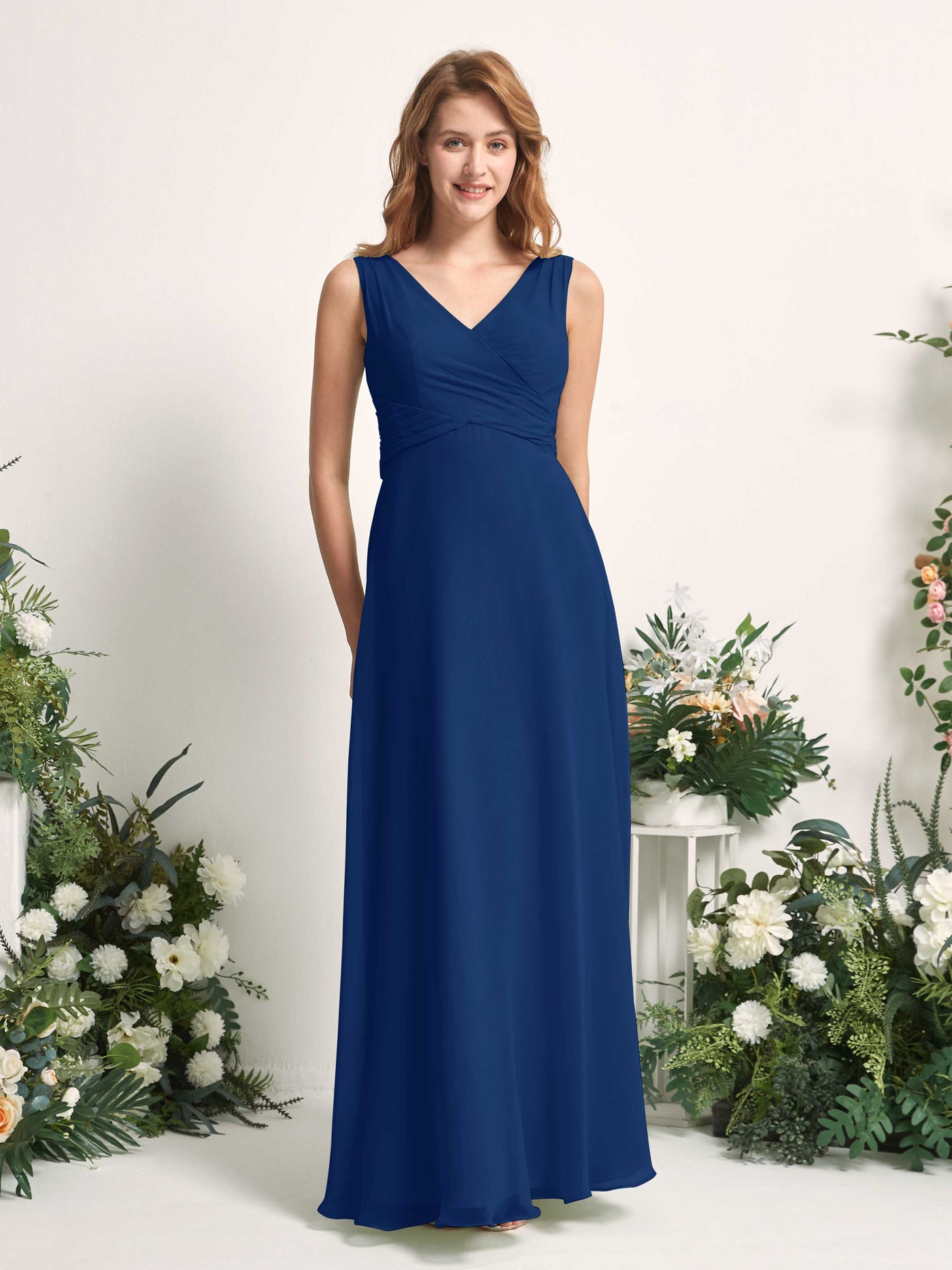 Carlyna A-Linie V-Ausschnitt bodenlang Brautjungfernkleid Königsblau #farbe_k-nigsblau