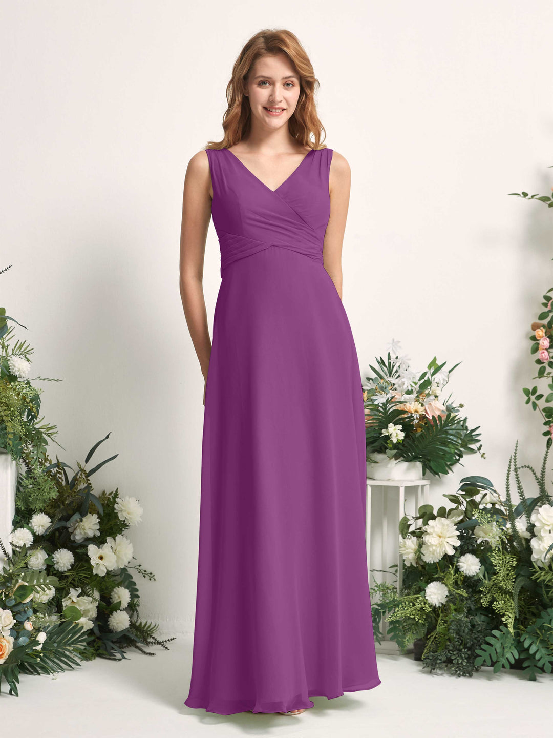 Carlyna A-Linie V-Ausschnitt bodenlang Brautjungfernkleid Lila 