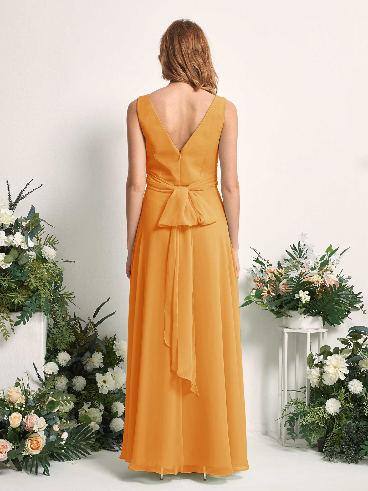 Carlyna A-Linie V-Ausschnitt bodenlang Brautjungfernkleid Mango #farbe_mango