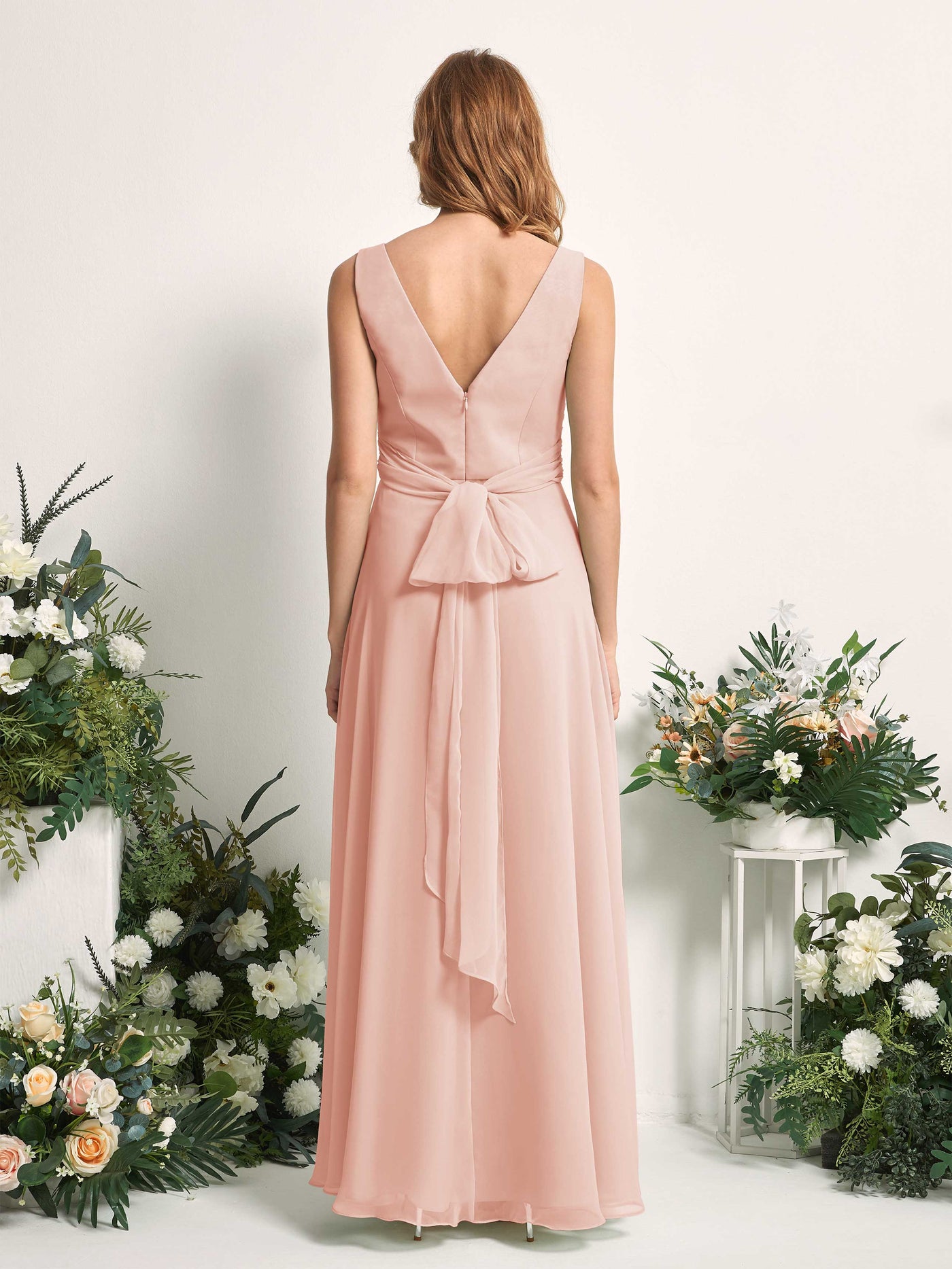 Carlyna A-Linie V-Ausschnitt bodenlang Brautjungfernkleid Perlrosa #farbe_perlrosa
