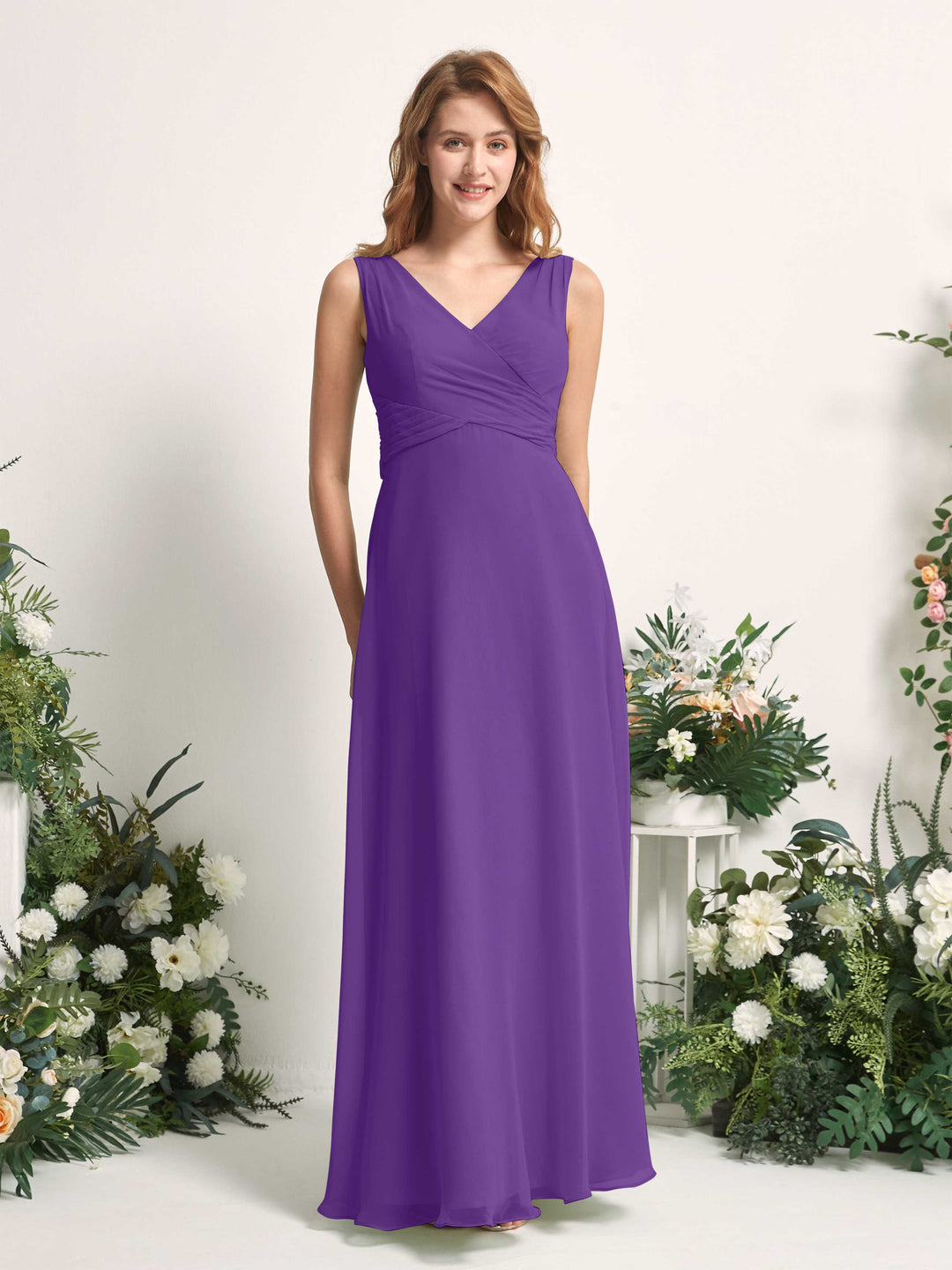 Carlyna A-Linie V-Ausschnitt bodenlang Brautjungfernkleid Regency 