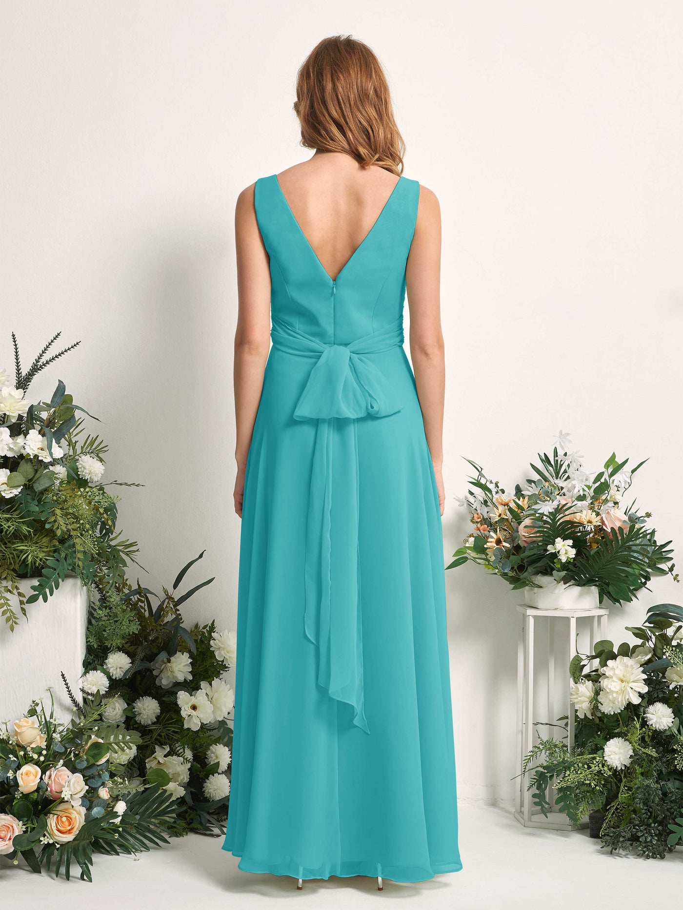 Carlyna A-Linie V-Ausschnitt bodenlang Brautjungfernkleid Türkis #farbe_t-rkis
