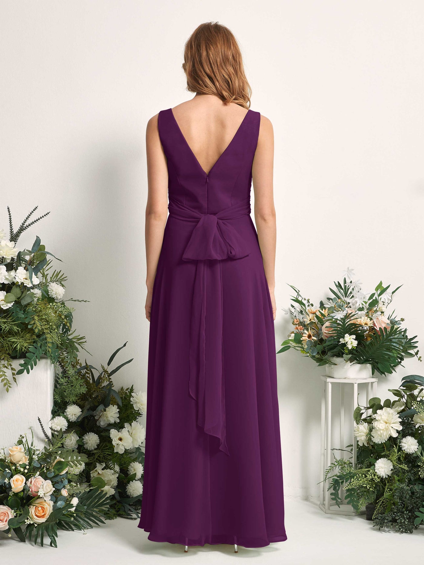 Carlyna A-Linie V-Ausschnitt bodenlang Brautjungfernkleid Traube #farbe_traube