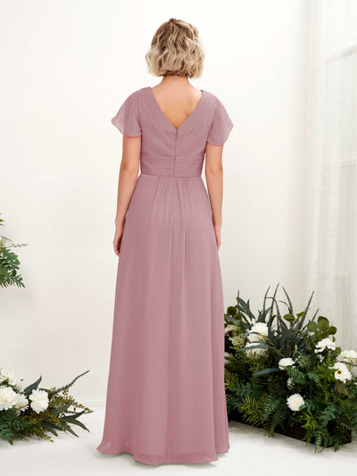 Carlyna A-Linie V-Ausschnitt Wickelausschnitt Flatterärmel bodenlanges Kleid Klassisch Mauve #farbe_klassisch-mauve
