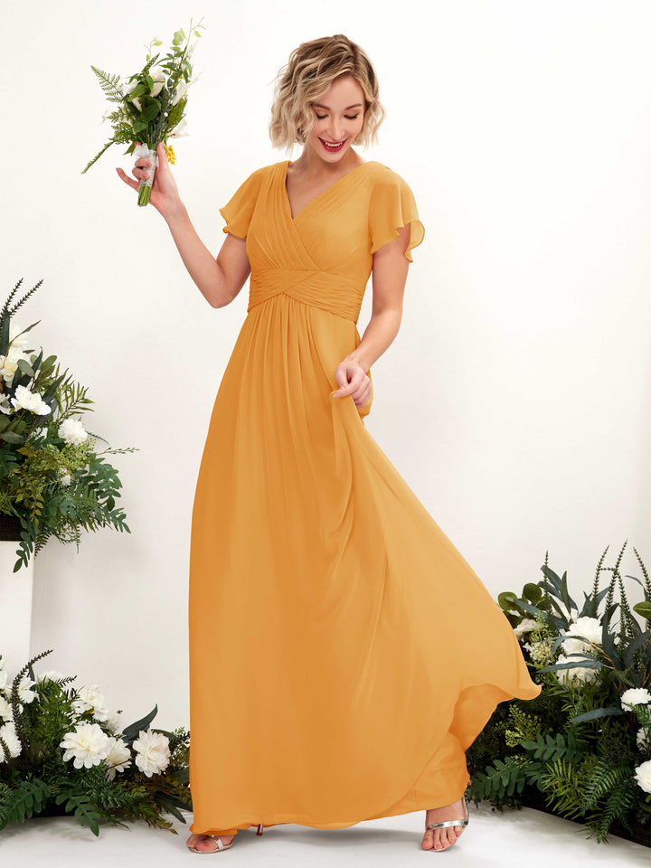 Carlyna A-Linie V-Ausschnitt Wickelausschnitt Flatterärmel bodenlanges Kleid Mango 
